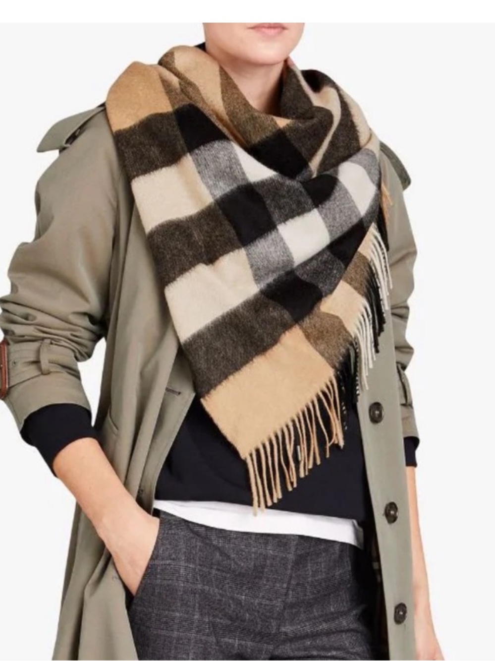 Burberry Tan Check Fringe Bandana scarf Scarf - Picture 3 of 4